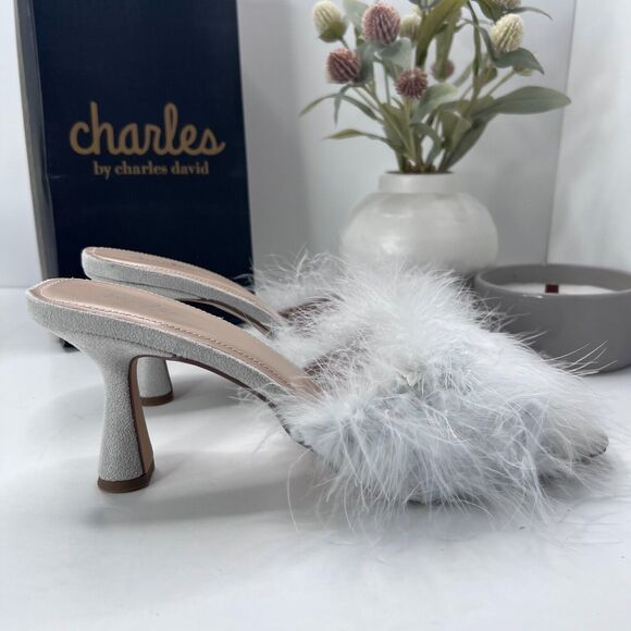 Charles by Charles David Pazazz Feathers Slide Square Toe Women 12M Tried OnFlaw - Picture 3 of 12